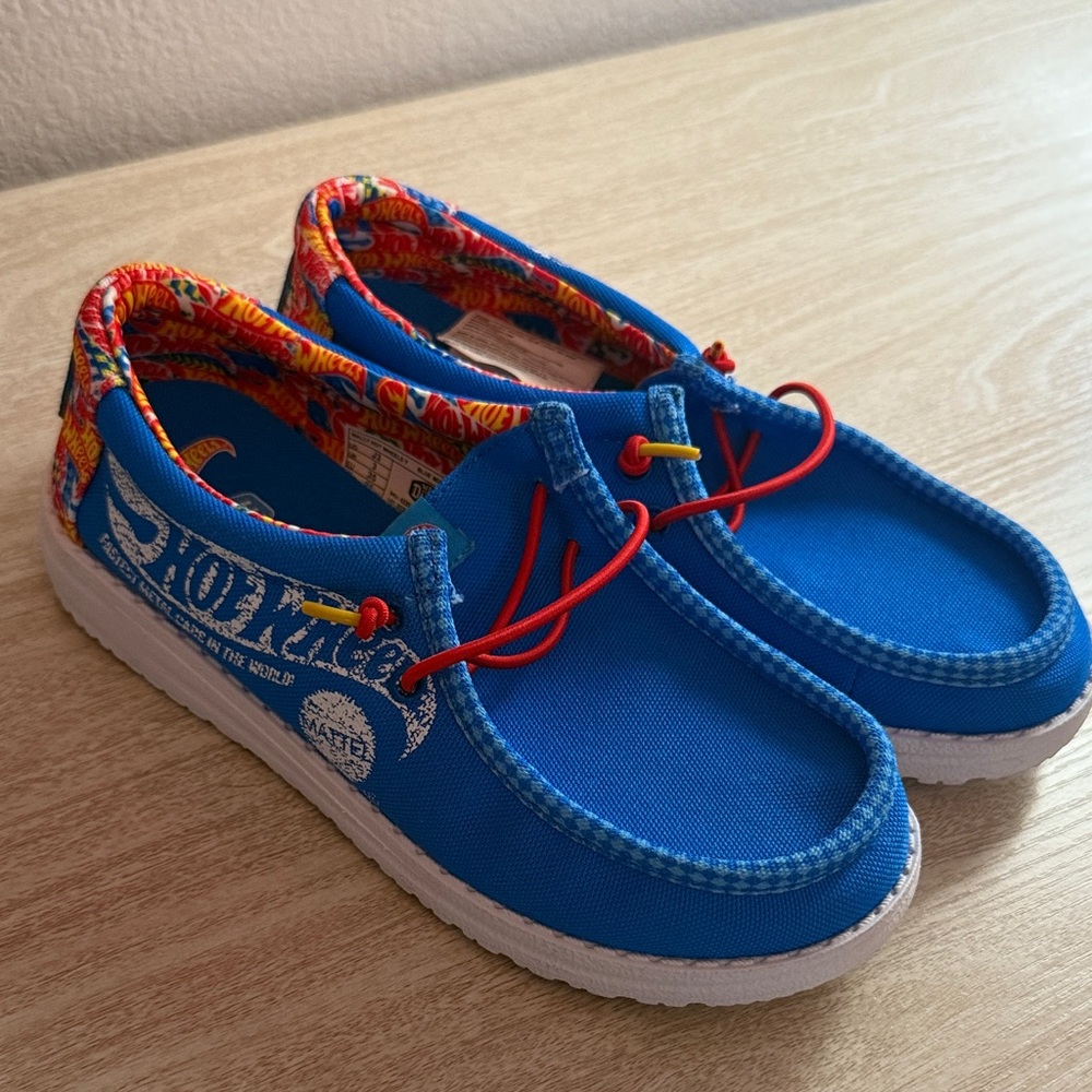 Hey Dude Kids HOT WHEELS Moccasins in Blue with Red Accents